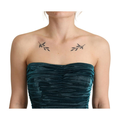Dolce & Gabbana Turquoise Bustier Bodice Draped Midi Dress Dolce & Gabbana