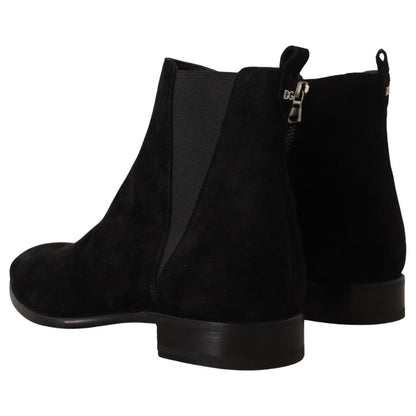 Dolce & Gabbana Black Suede Leather Chelsea Mens Boots Shoes
