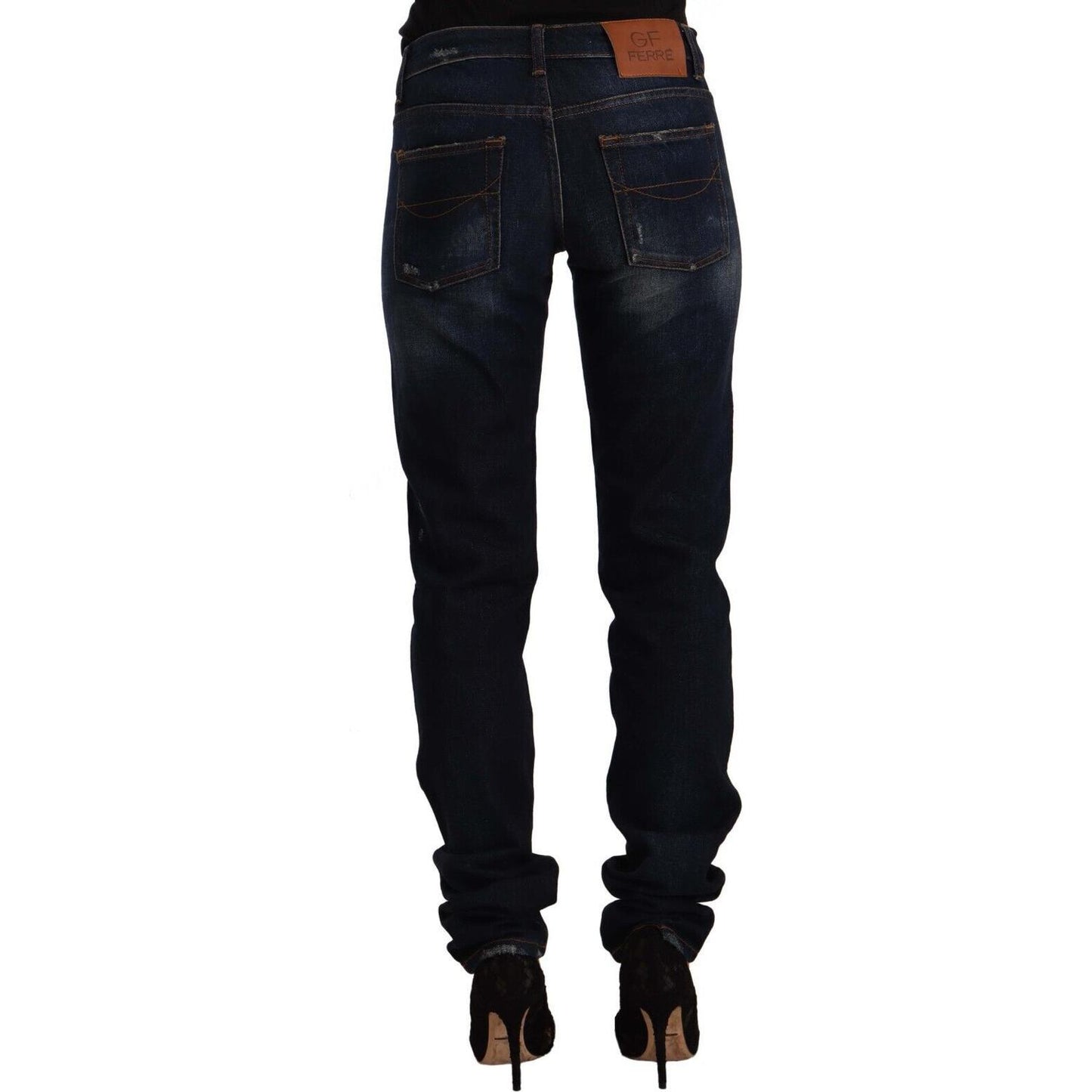 GF Ferre Chic Mid-Waist Skinny Jeans in Dark Blue Wash GF Ferre