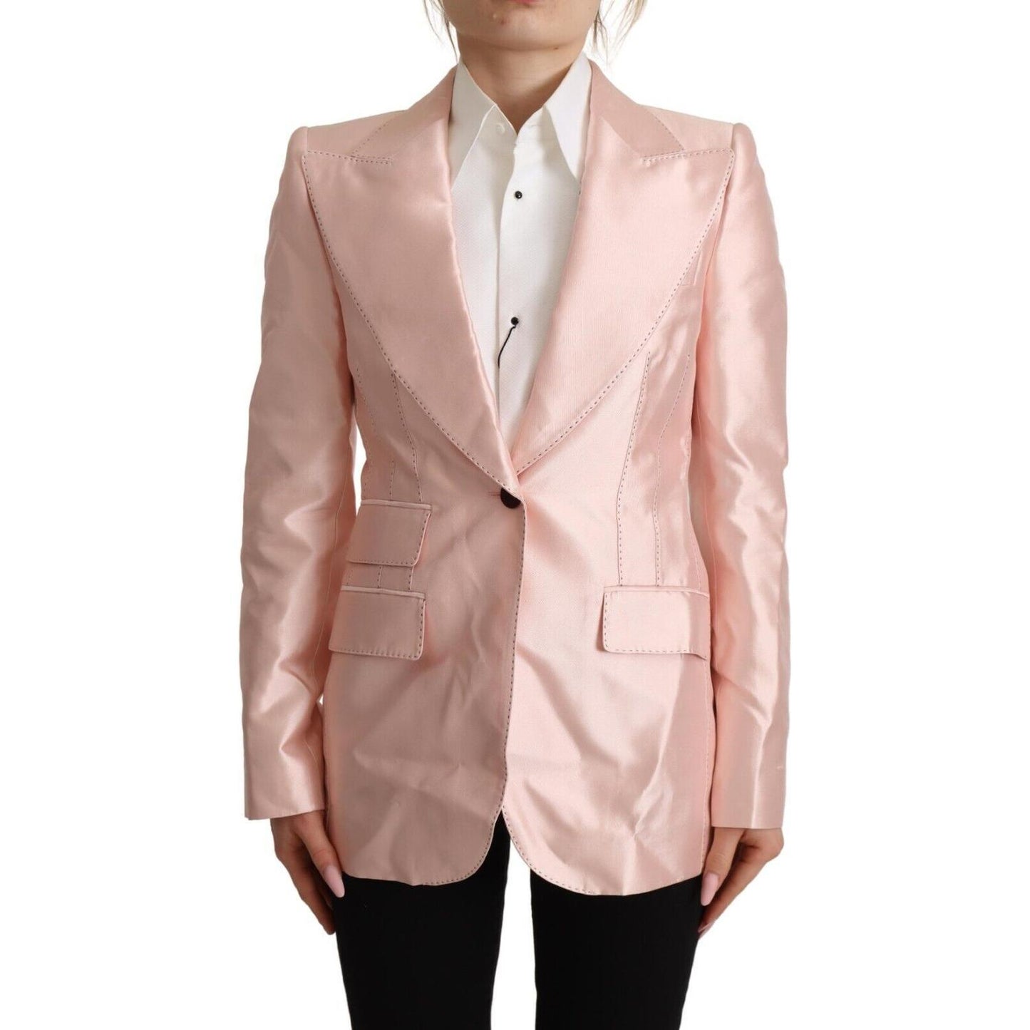 Dolce & Gabbana Pink Satin Long Sleeves Blazer Coat Jacket Dolce & Gabbana