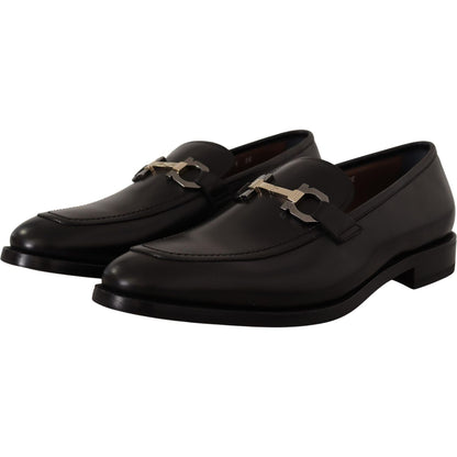 Salvatore Ferragamo Black Calf Leather Moccasin Formal Shoes