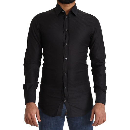 Dolce & Gabbana Black GOLD Cotton Slim Dress Formal Shirt Dolce & Gabbana
