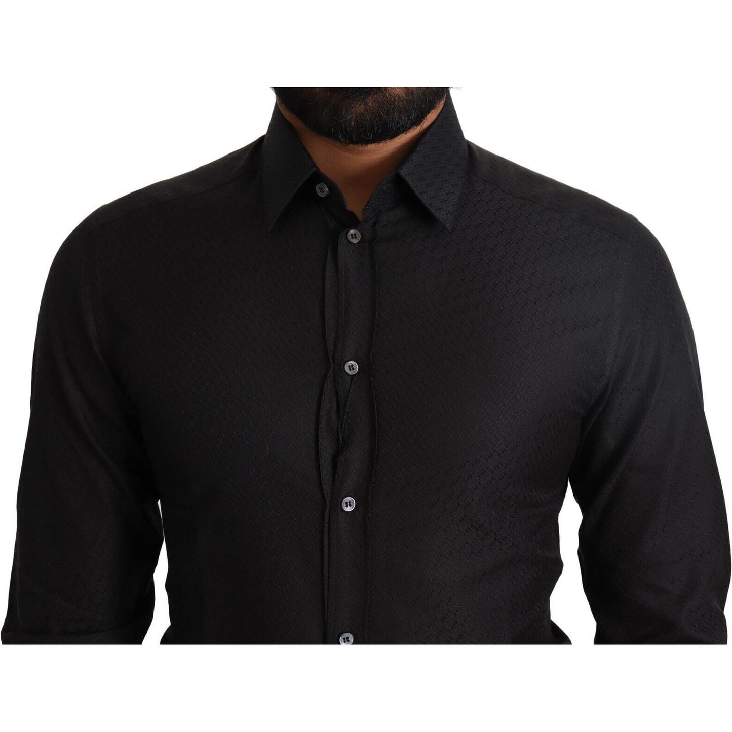 Dolce & Gabbana Elegant Black Cotton Gold Dress Shirt Dolce & Gabbana