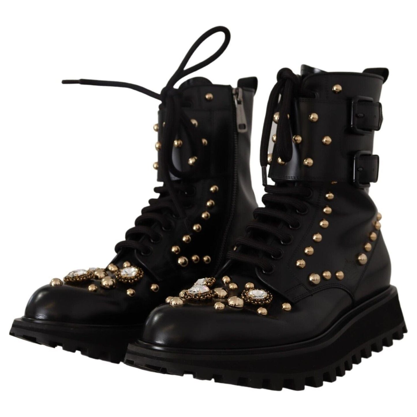 Dolce & Gabbana Black Crystal-Studded Formal Boots Dolce & Gabbana