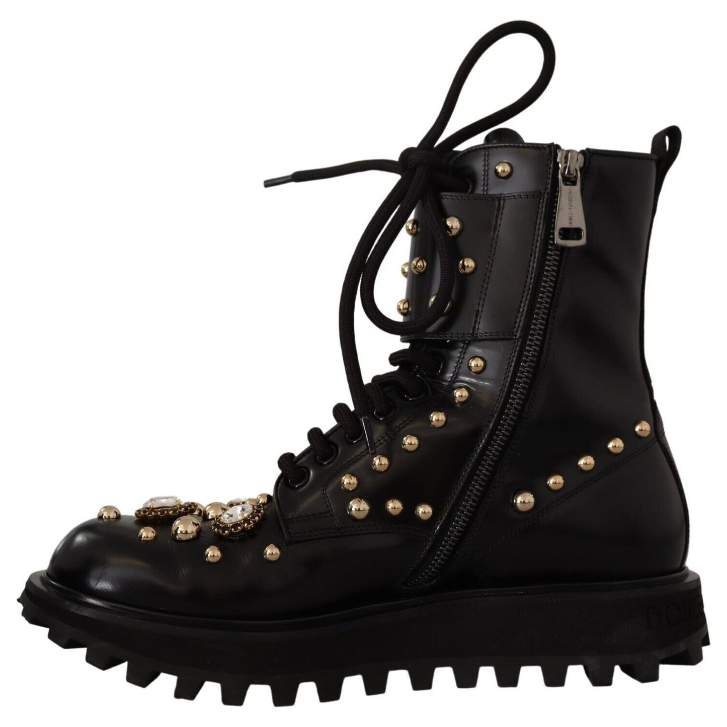 Dolce & Gabbana Black Crystal-Studded Formal Boots Dolce & Gabbana