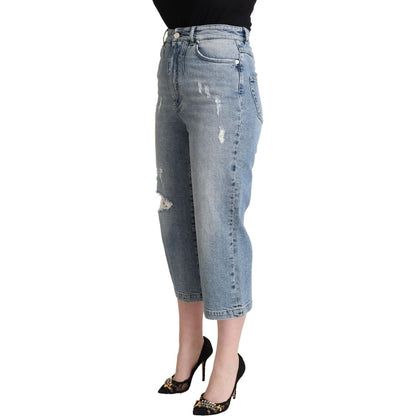 Dolce & Gabbana Blue Tattered Cotton Denim Capri Cropped Jeans