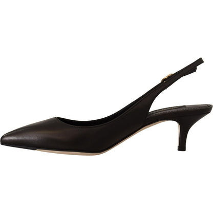 Dolce & Gabbana Black Leather Slingbacks Heels Pumps Shoes