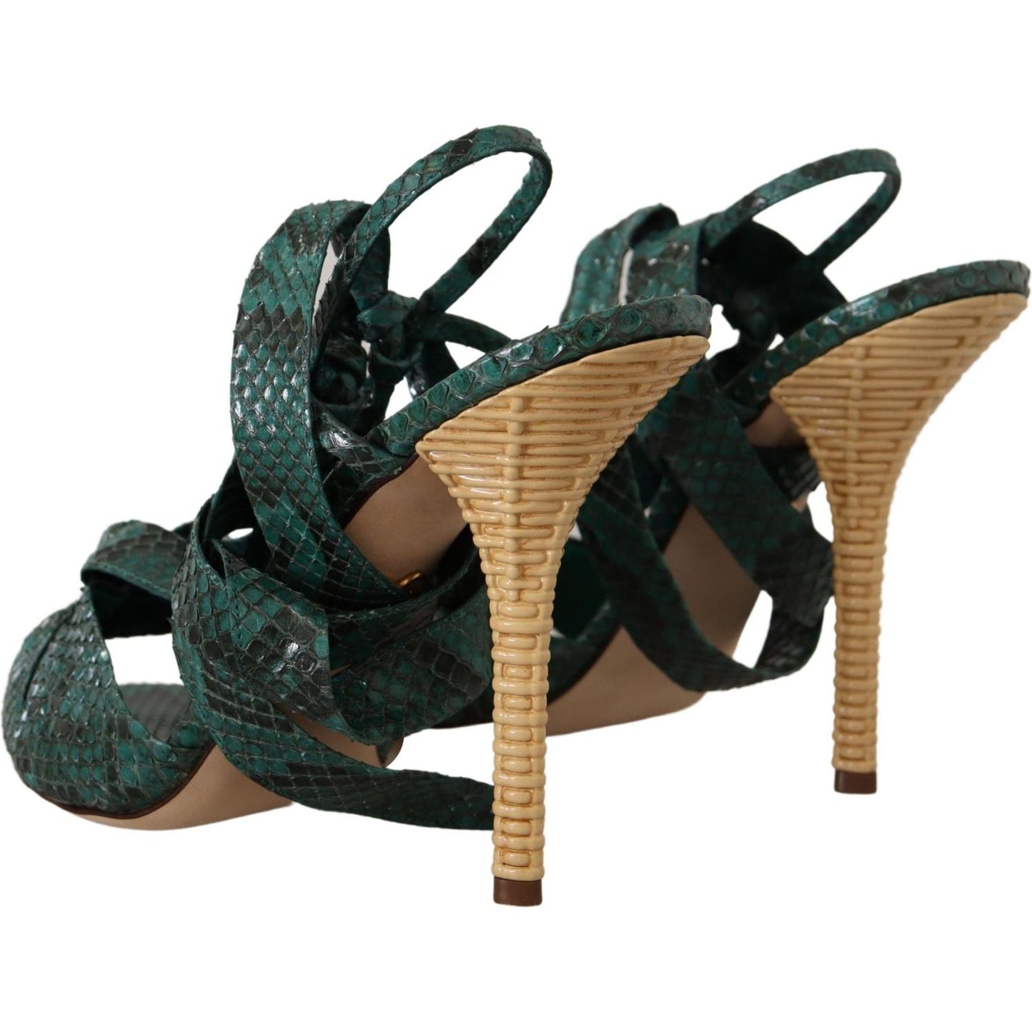 Dolce & Gabbana Elegant Green Python Strappy Heels Dolce & Gabbana