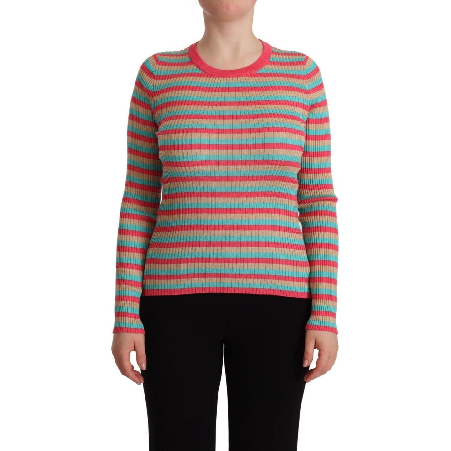 Dolce & Gabbana Multicolor Stripes Silk Crew Neck Pullover Top 1728,67345645728,Clothing,Dolce & Gabbana,IT44|L,Material: 100% Silk,Multicolor,New with tags,Sweaters - Clothing,Sweatshirts - Sweaters - Clothing,Tops & T-Shirts - Women - Clothing,Women,Wom