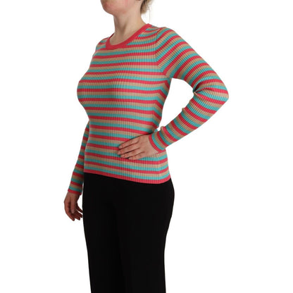 Dolce & Gabbana Multicolor Stripes Silk Crew Neck Pullover Top 1728,67345645728,Clothing,Dolce & Gabbana,IT44|L,Material: 100% Silk,Multicolor,New with tags,Sweaters - Clothing,Sweatshirts - Sweaters - Clothing,Tops & T-Shirts - Women - Clothing,Women,Wom