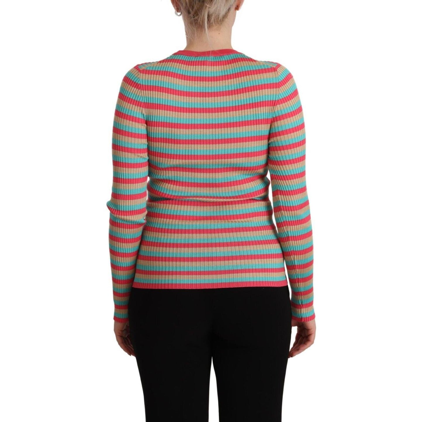 Dolce & Gabbana Multicolor Stripes Silk Crew Neck Pullover Top 1728,67345645728,Clothing,Dolce & Gabbana,IT44|L,Material: 100% Silk,Multicolor,New with tags,Sweaters - Clothing,Sweatshirts - Sweaters - Clothing,Tops & T-Shirts - Women - Clothing,Women,Wom