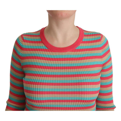 Dolce & Gabbana Multicolor Stripes Silk Crew Neck Pullover Top 1728,67345645728,Clothing,Dolce & Gabbana,IT44|L,Material: 100% Silk,Multicolor,New with tags,Sweaters - Clothing,Sweatshirts - Sweaters - Clothing,Tops & T-Shirts - Women - Clothing,Women,Wom