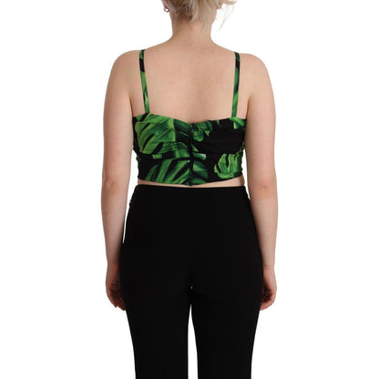 Dolce & Gabbana Black Green Leaf Silk Halter Cropped Top 1728,67345645728,Black and Green,Clothing,Dolce & Gabbana,IT48|XXL,Material: 89% Silk 11% Elastane,New with tags,Sleeveless - T-Shirts - Clothing,T-Shirts - Clothing,Tops & T-Shirts - Women - Clothi