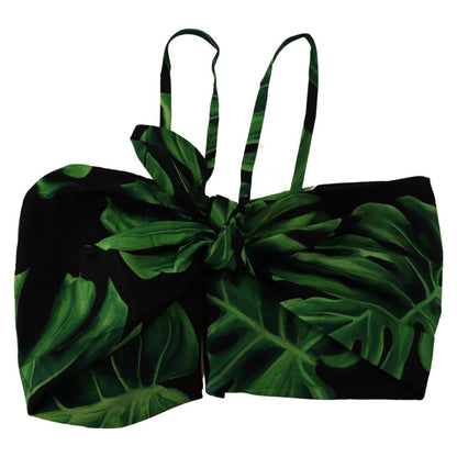 Dolce & Gabbana Black Green Leaf Silk Halter Cropped Top 1728,67345645728,Black and Green,Clothing,Dolce & Gabbana,IT48|XXL,Material: 89% Silk 11% Elastane,New with tags,Sleeveless - T-Shirts - Clothing,T-Shirts - Clothing,Tops & T-Shirts - Women - Clothi
