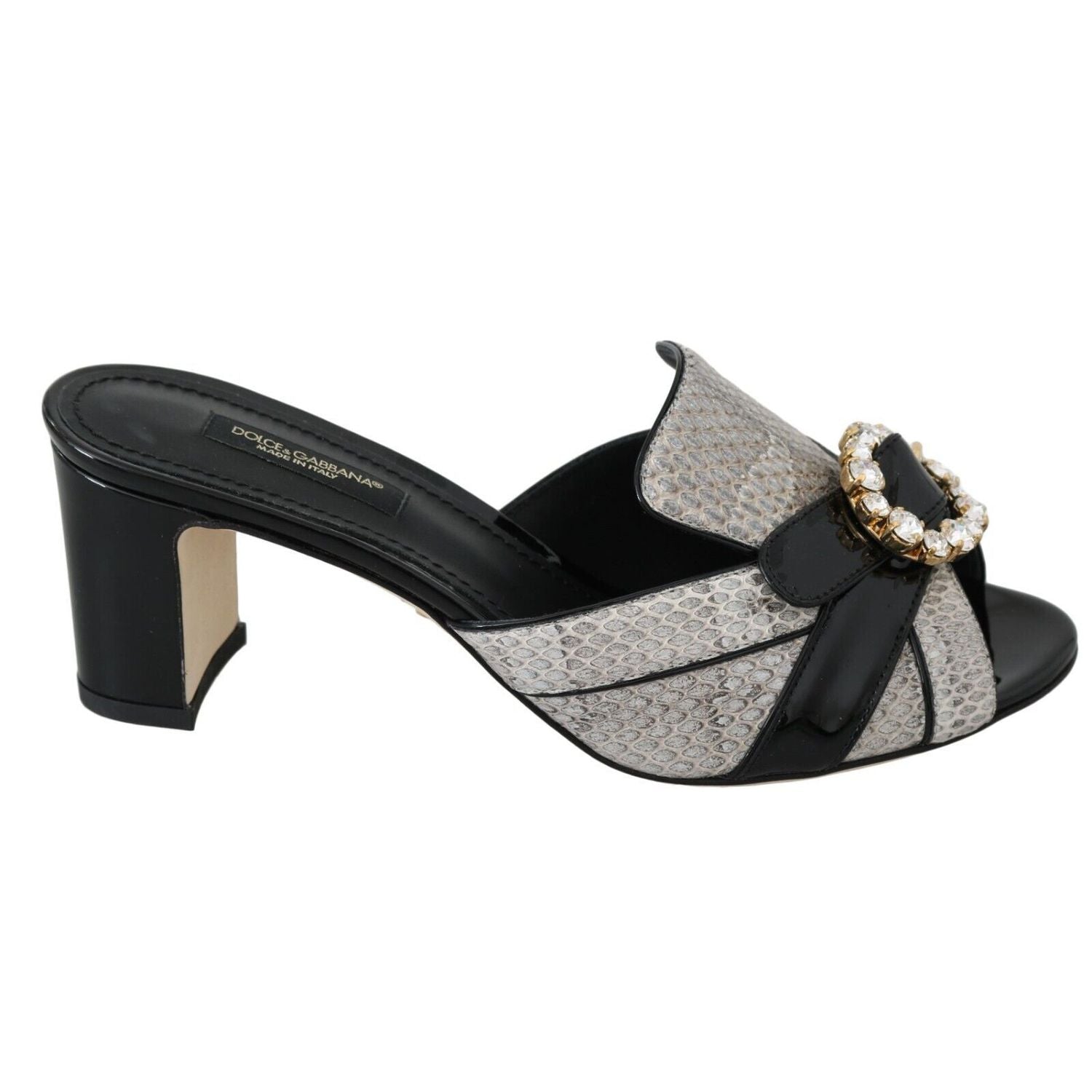 Dolce & Gabbana Black Gray Exotic Leather Crystals Sandals Shoes