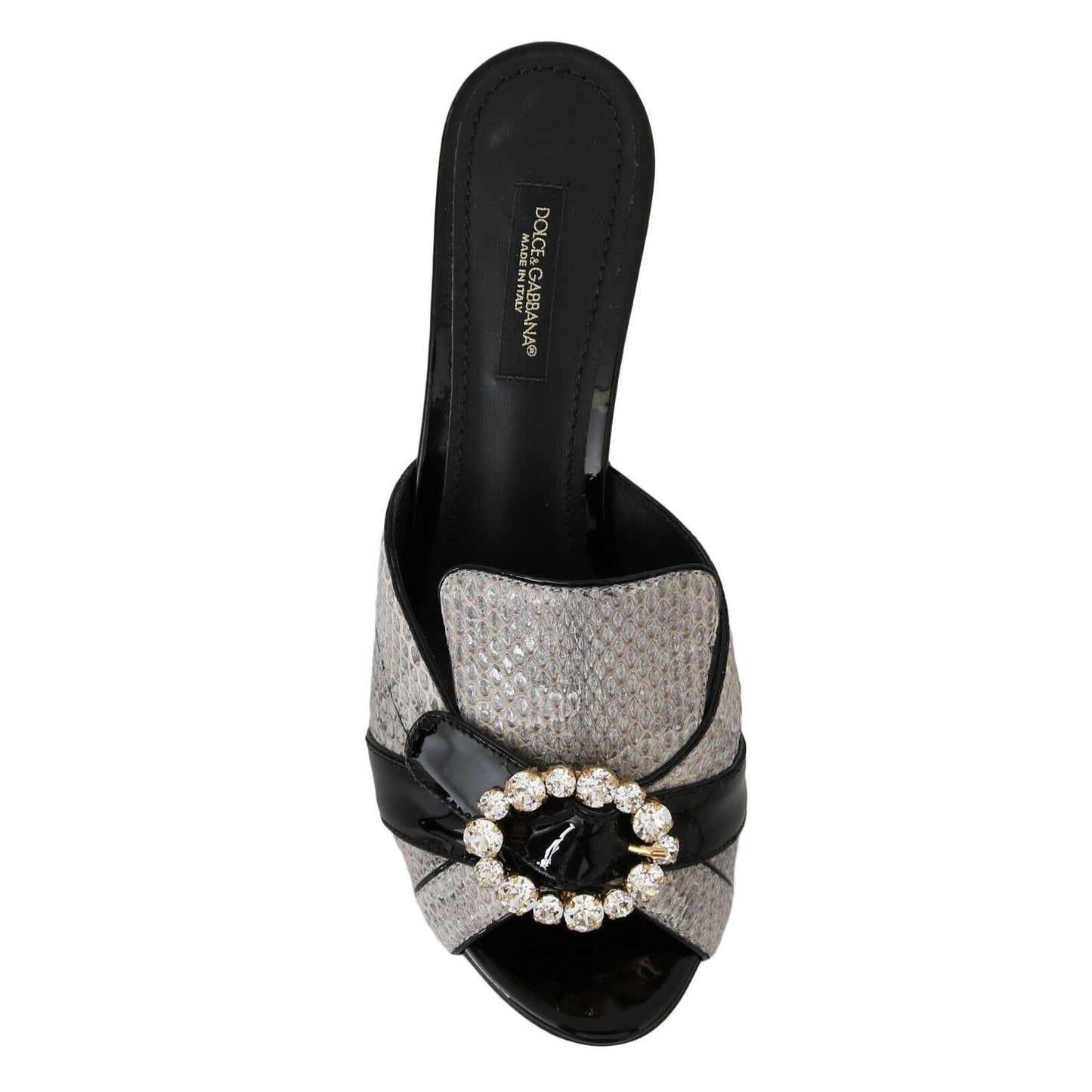 Dolce & Gabbana Black Gray Exotic Leather Crystals Sandals Shoes