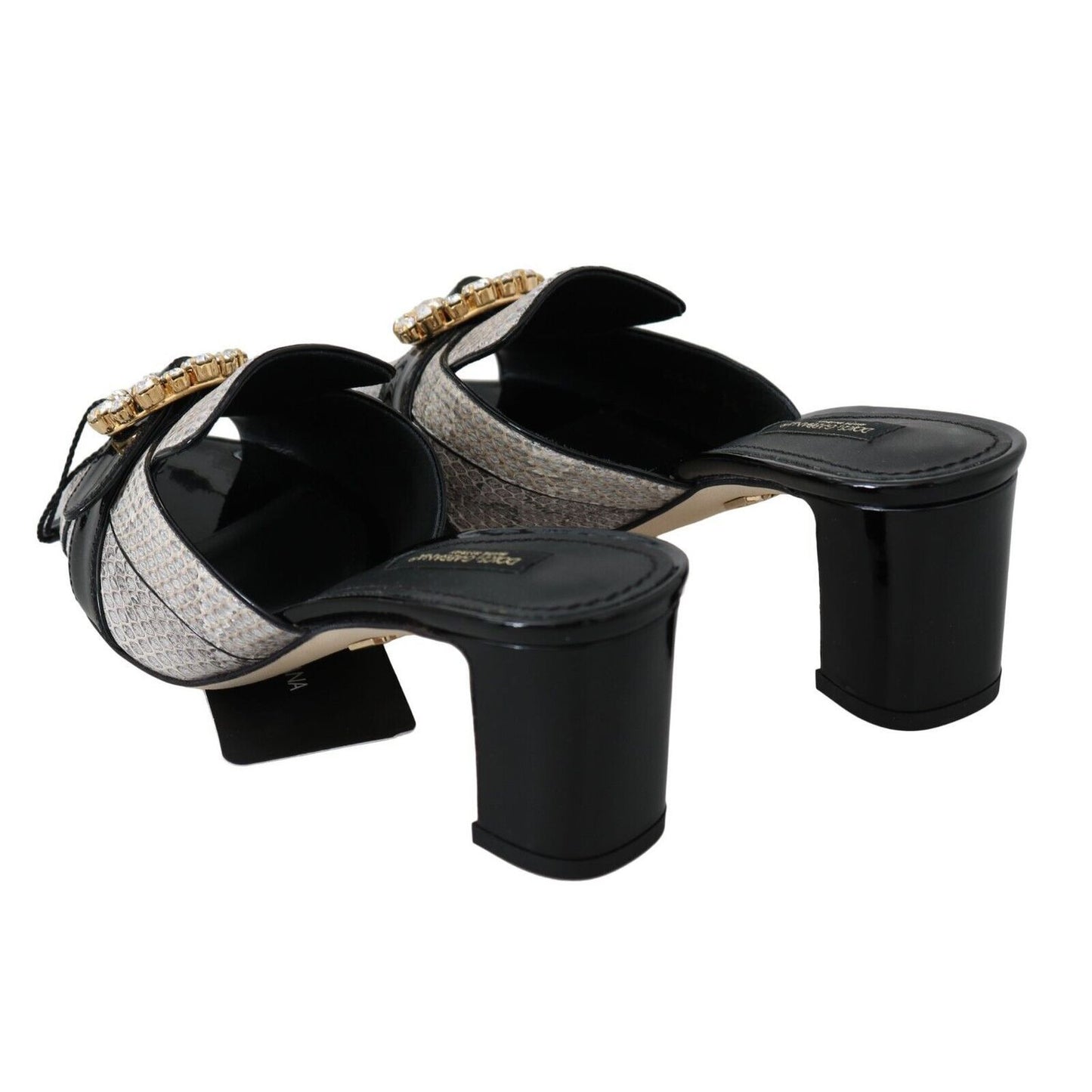 Dolce & Gabbana Black Gray Exotic Leather Crystals Sandals Shoes