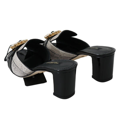 Dolce & Gabbana Black Gray Exotic Leather Crystals Sandals Shoes