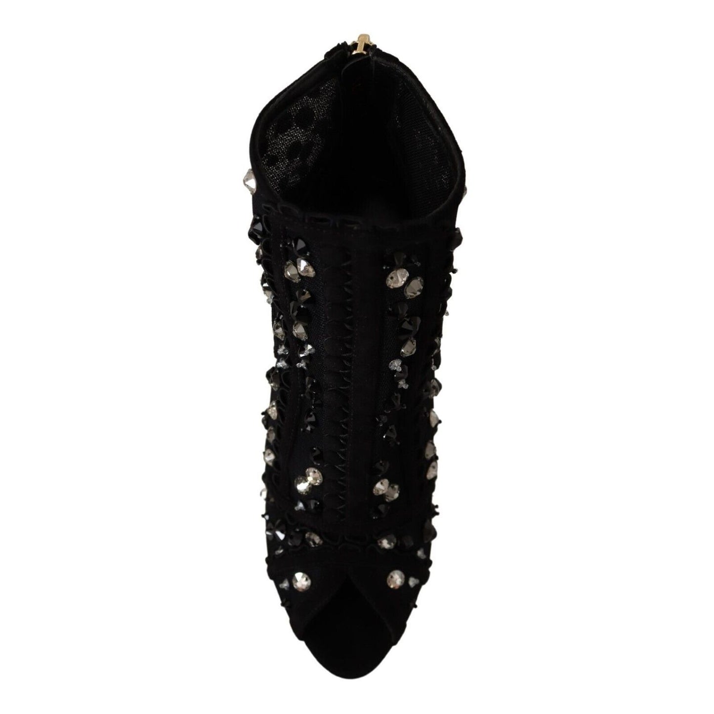 Dolce & Gabbana Black Crystals Heels Zipper Short Boots Shoes