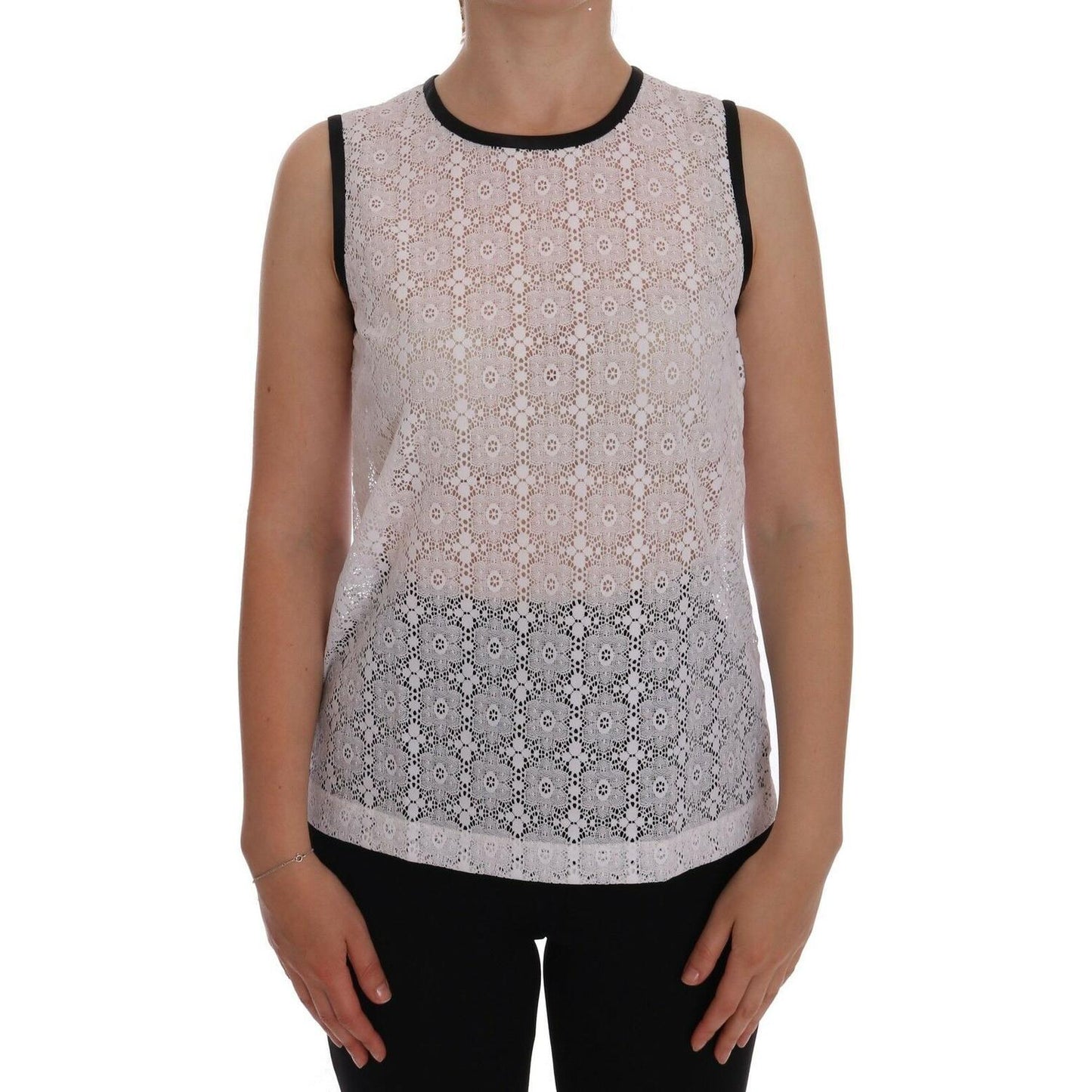 Dolce & Gabbana White Lace Floral Nylon Tank T-shirt