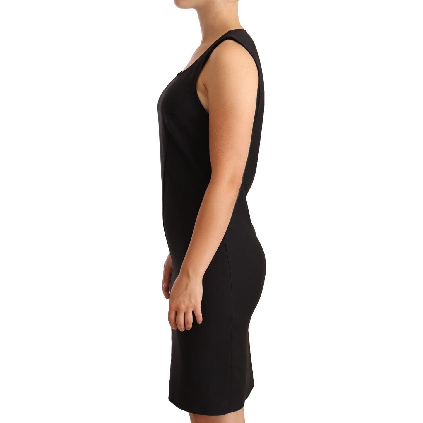Patrizia Pepe Black Cotton Blend Sleeveless Knee Length Sheath Dress