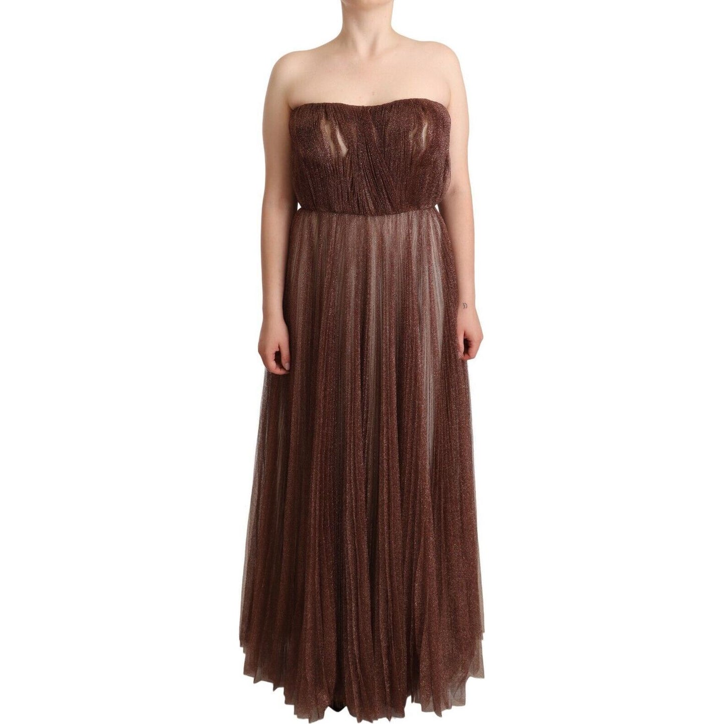 Dolce & Gabbana Metallic Bronze Polyester Maxi Gown Dress Dolce & Gabbana