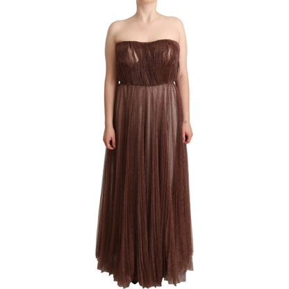 Dolce & Gabbana Metallic Bronze Polyester Maxi Gown Dress Dolce & Gabbana