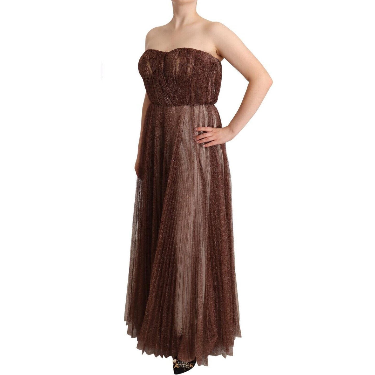 Dolce & Gabbana Metallic Bronze Polyester Maxi Gown Dress Dolce & Gabbana
