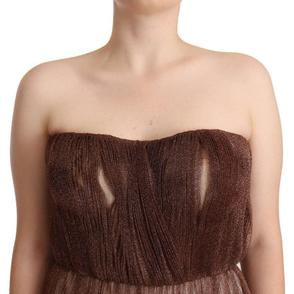 Dolce & Gabbana Metallic Bronze Polyester Maxi Gown Dress Dolce & Gabbana
