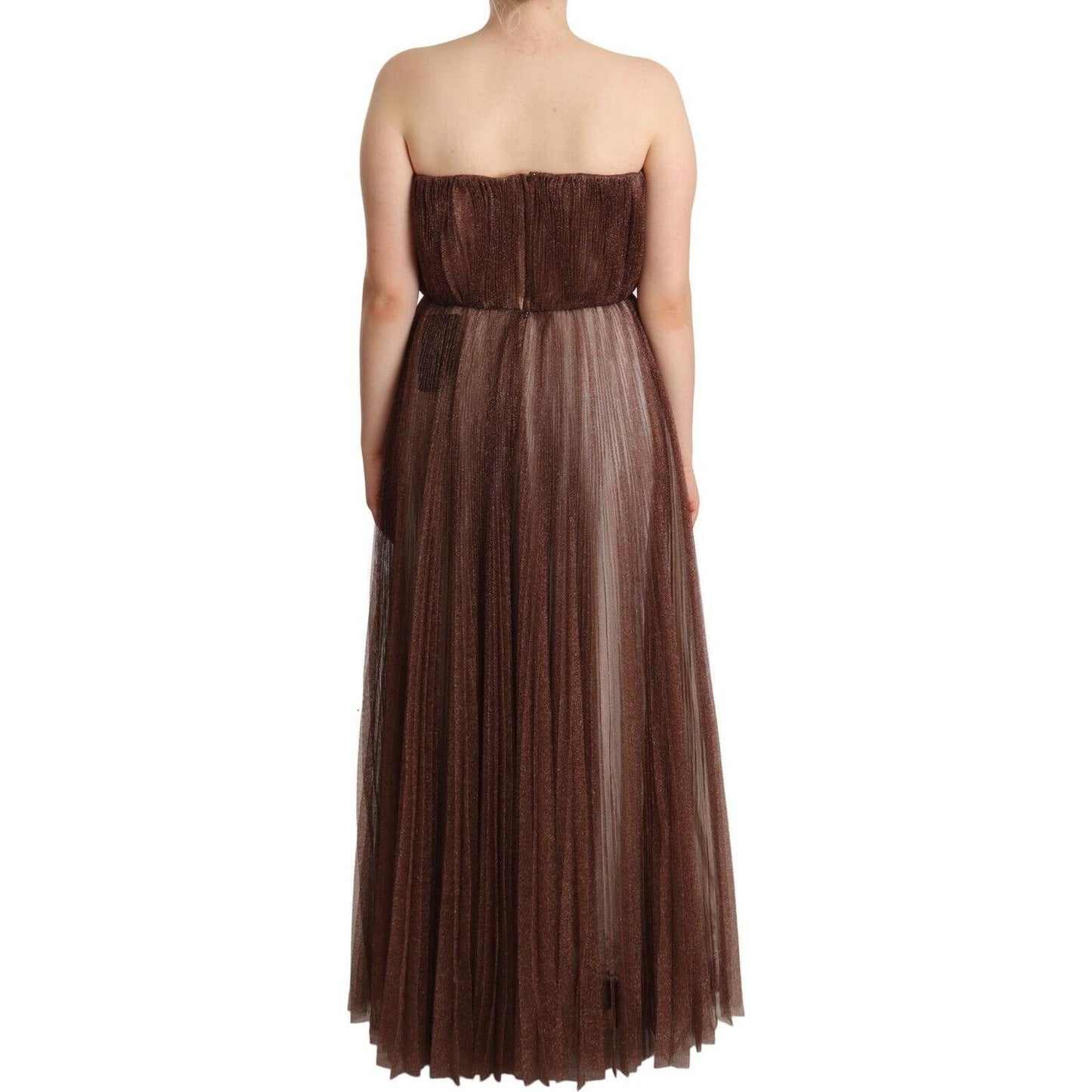 Dolce & Gabbana Metallic Bronze Polyester Maxi Gown Dress Dolce & Gabbana