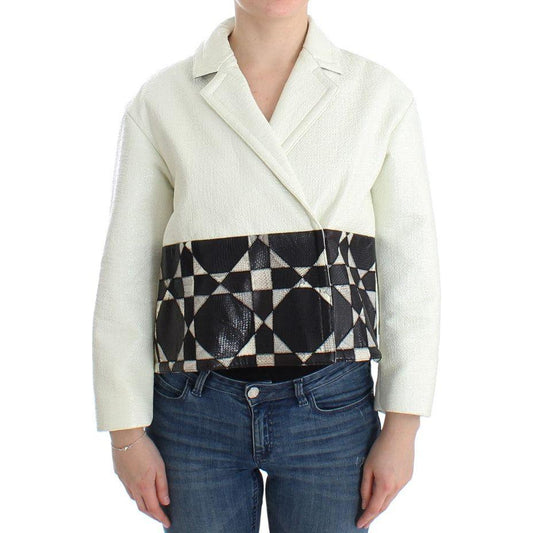 Andrea Pompilio White Black Cropped Leather Jacket