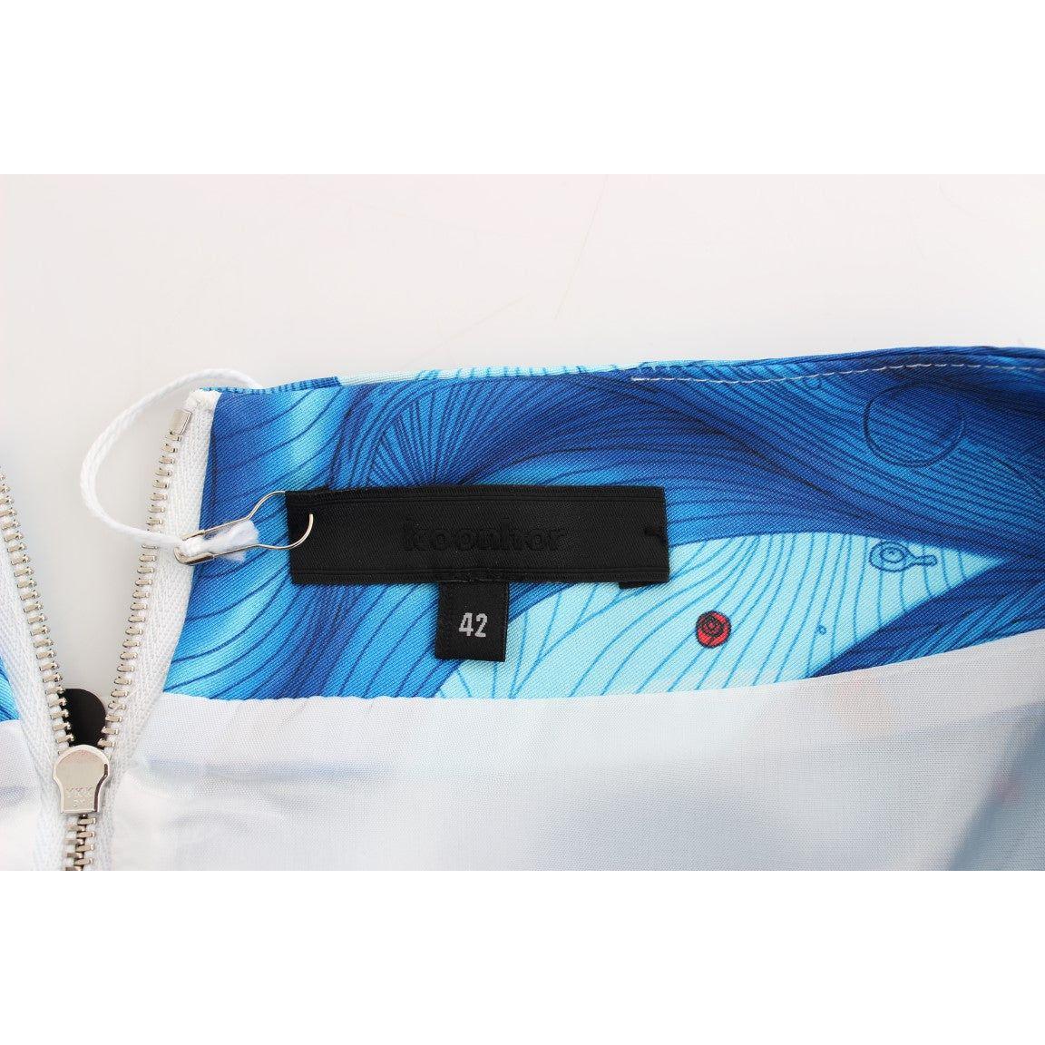 Koonhor Blue Peplum Fresco-Print Straight Pencil Skirt