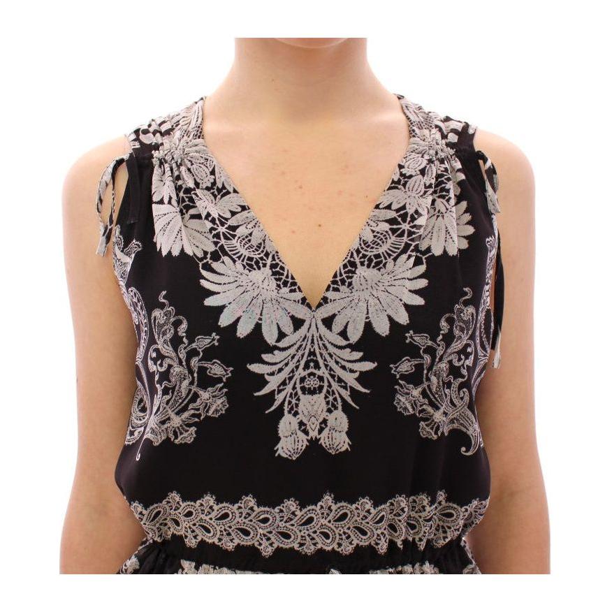 Sachin & Babi Black Silk Floral Pattern Shift Coctail Dress