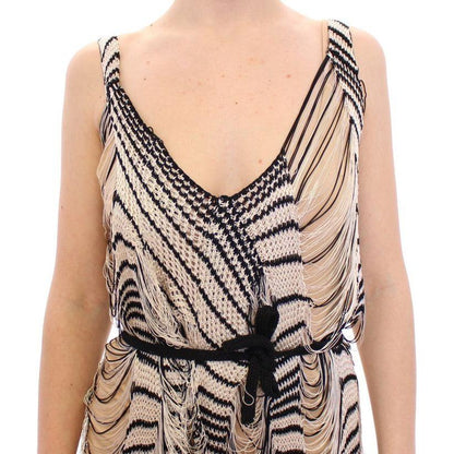 Alice Palmer Black Chainette Knit Striped Assymetrical Dress