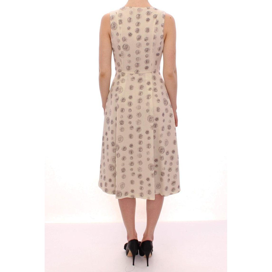 Andrea Incontri Elegant White Wool Shift Dress with Gray Print Andrea Incontri