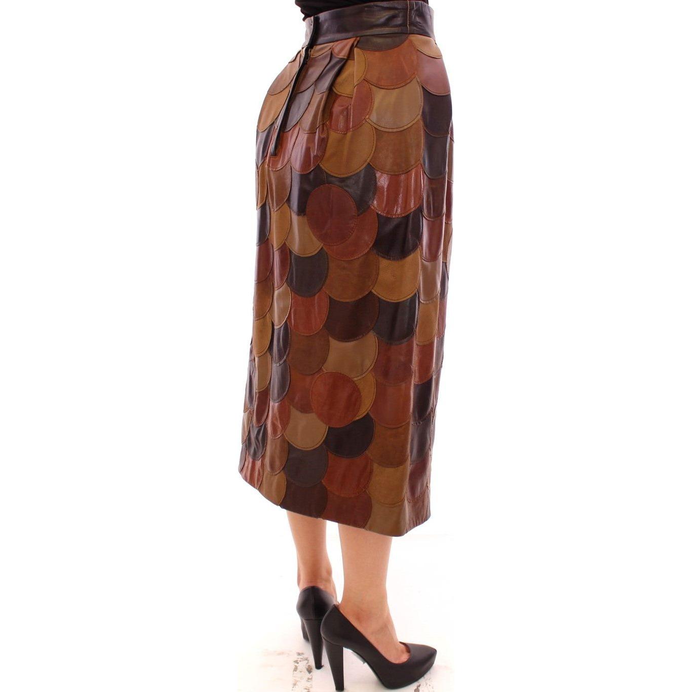 Dolce & Gabbana Brown Patchwork Leather Straight Skirt Dolce & Gabbana