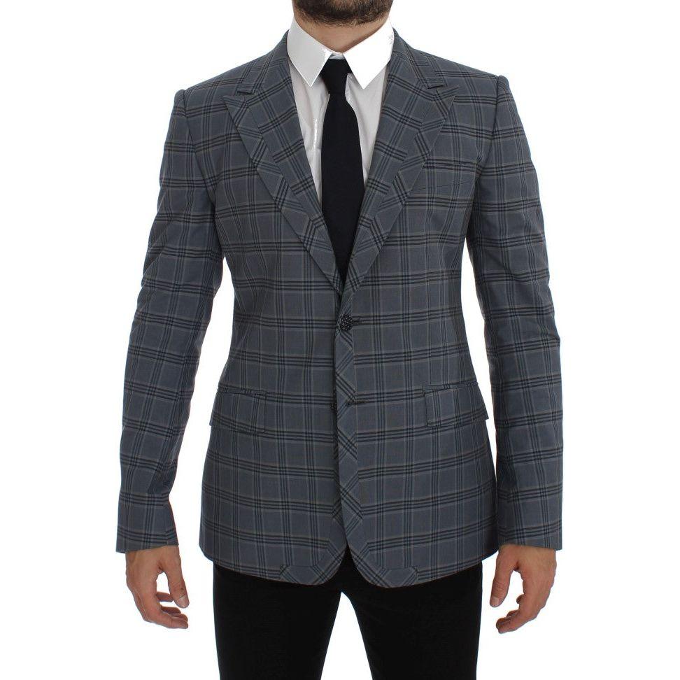 Dolce & Gabbana Blue Checkered Slim Fit Blazer Jacket