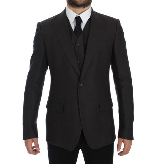 Dolce & Gabbana Elegant Gray Linen Slim Fit Blazer and Vest Dolce & Gabbana