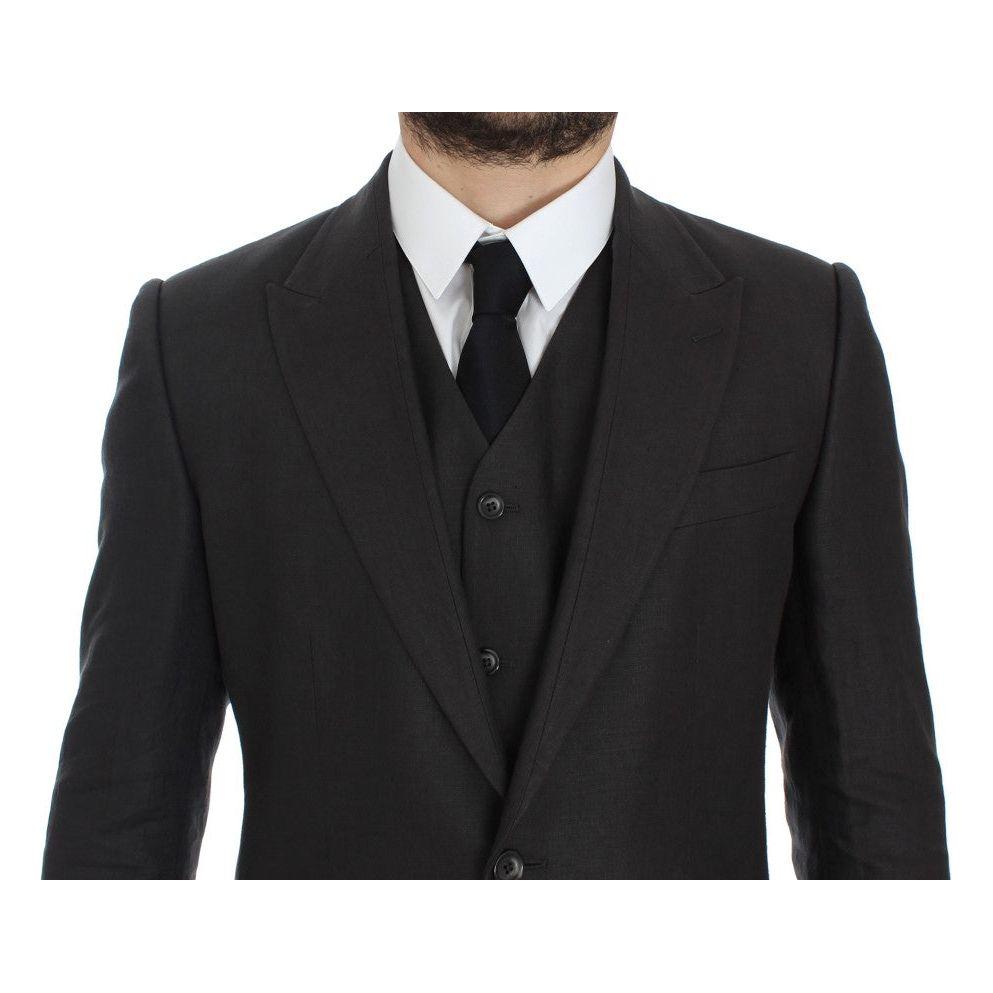 Dolce & Gabbana Gray Slim Fit Linen Blazer Jacket