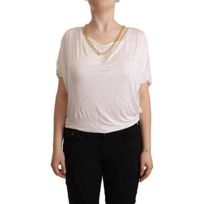 Guess By Marciano White Short Sleeves Gold Chain T-shirt Top