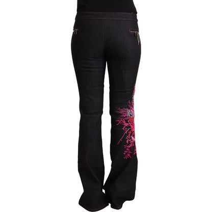 Exte Black Cotton Stretch Mid Waist Cotton Flared Denim Jeans