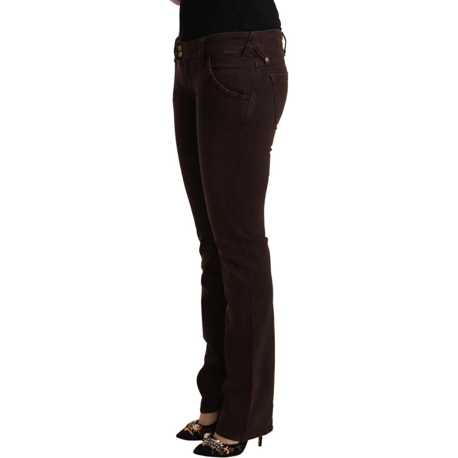 CYCLE Brown Cotton Stretch Low Waist Slim Fit Denim Jeans
