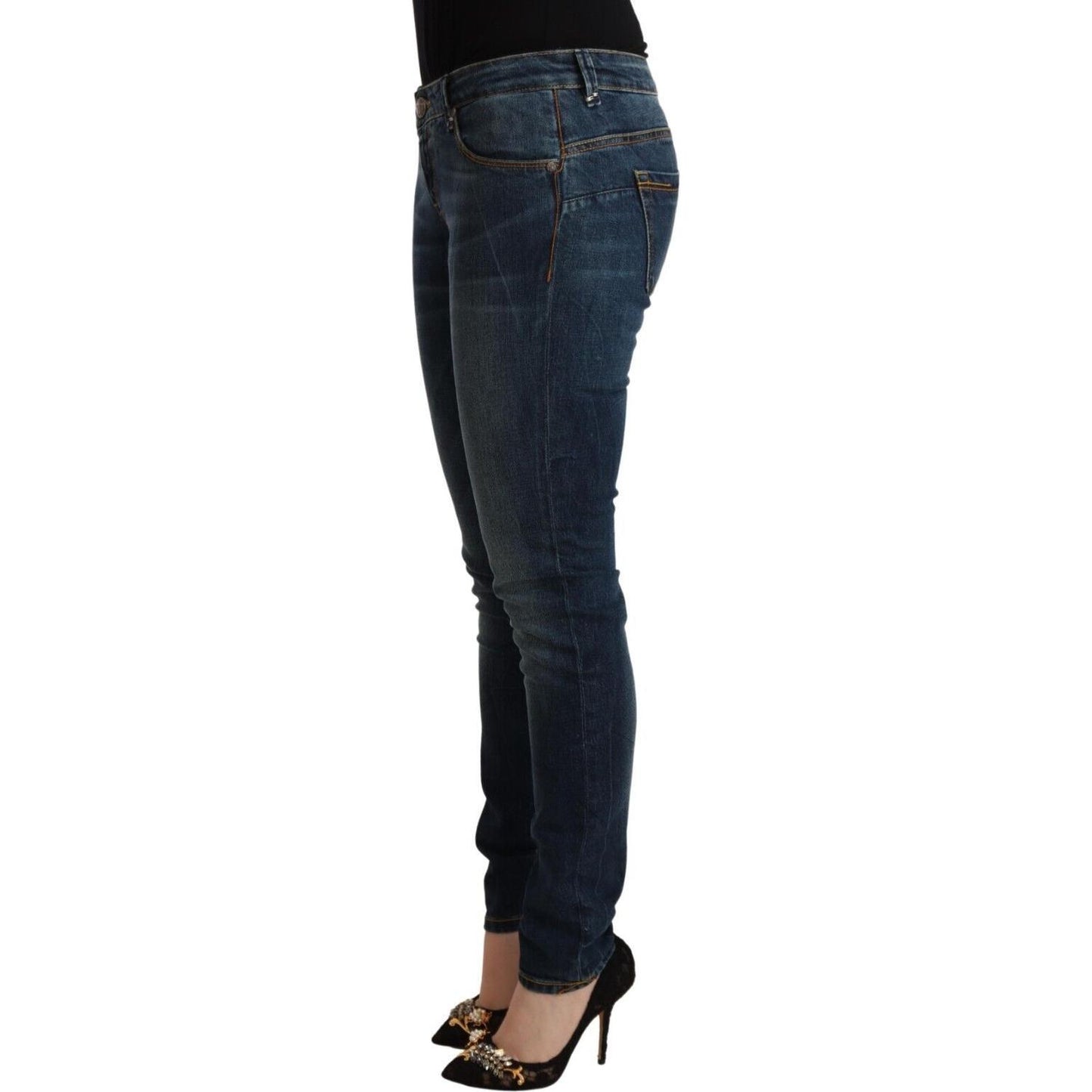 Acht Blue Washed Cotton Slim Fit Denim Low Waist Jeans