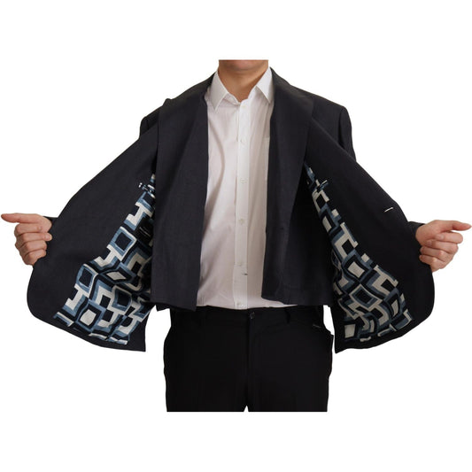 Dolce & Gabbana Sleek Double Breasted Navy Linen Blazer Dolce & Gabbana