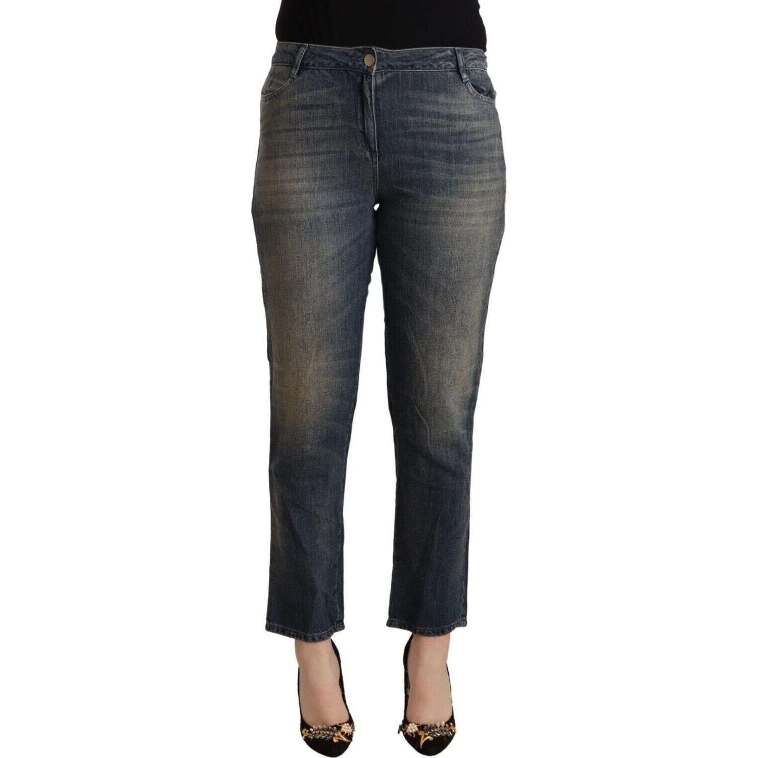 Twinset Blue Washed Cotton Cropped Capri Women Denim Jeans