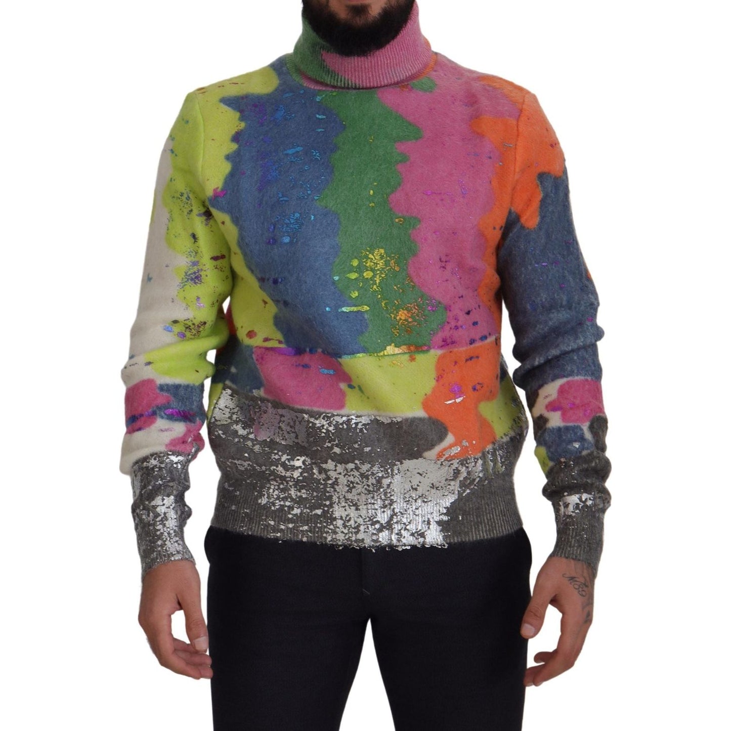 Dolce & Gabbana Multicolor Turtleneck Pullover Mohair Sweater 1728,29% Nylon,5% Wool,67345645728,Clothing,Dolce & Gabbana,IT44 | XS,IT46 | S,Material: 66% Mohair,Men,Men - Clothing,Multicolor,New with tags,Sweaters - Clothing,Sweaters - Men - Clothing,Tur