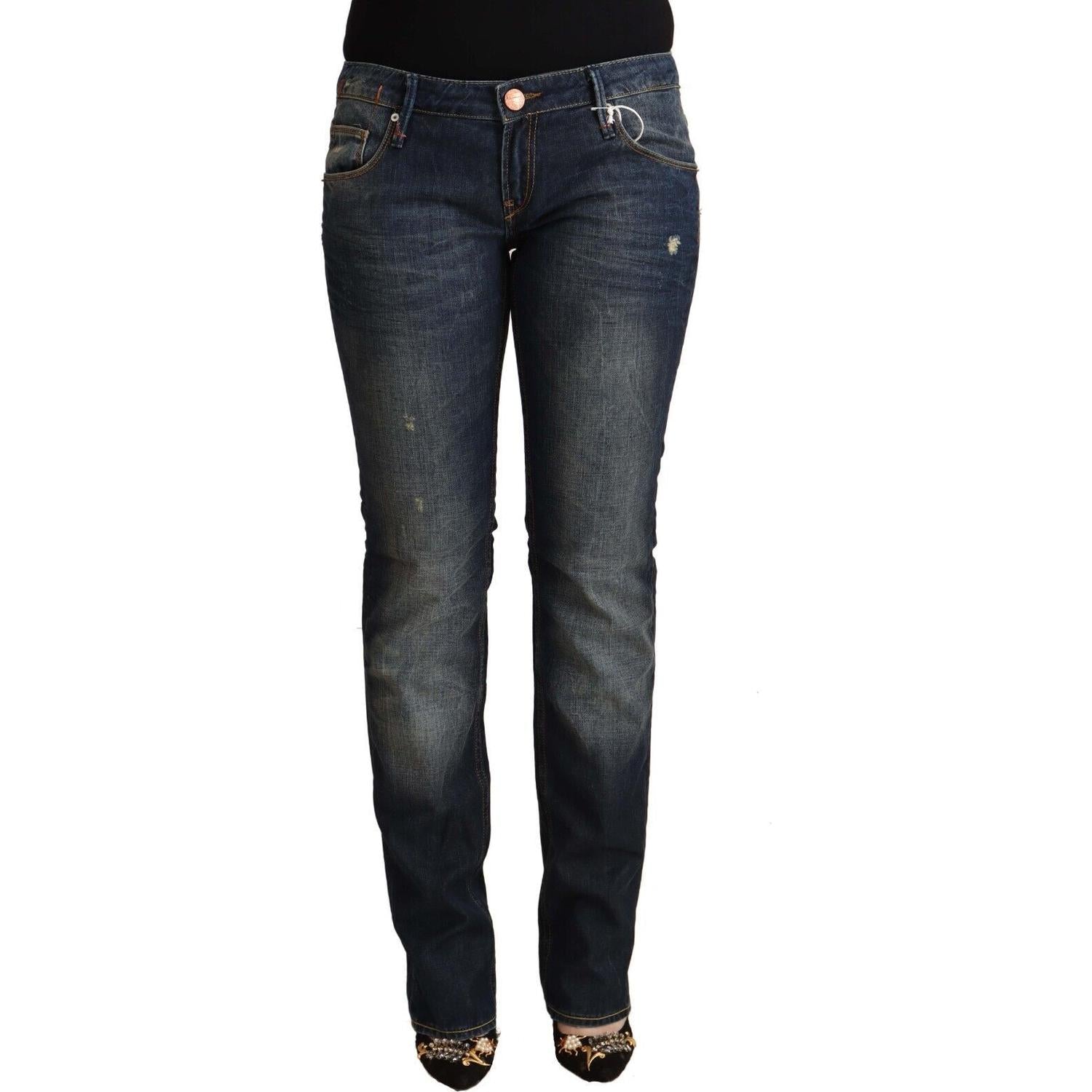 Acht Blue Washed Cotton Low Waist Skinny Denim Jeans