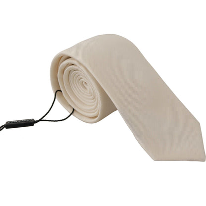 Dolce & Gabbana Off-White 100% Silk Slim Adjustable Accessory Necktie Dolce & Gabbana