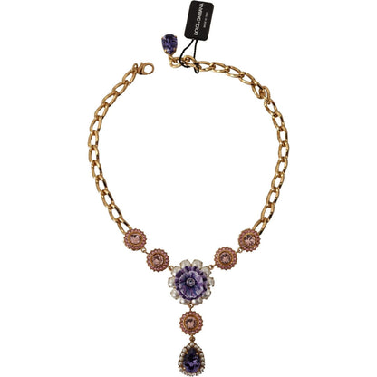 Dolce & Gabbana Gold Brass Crystal Purple Pink Pearl Pendants Necklace Dolce & Gabbana