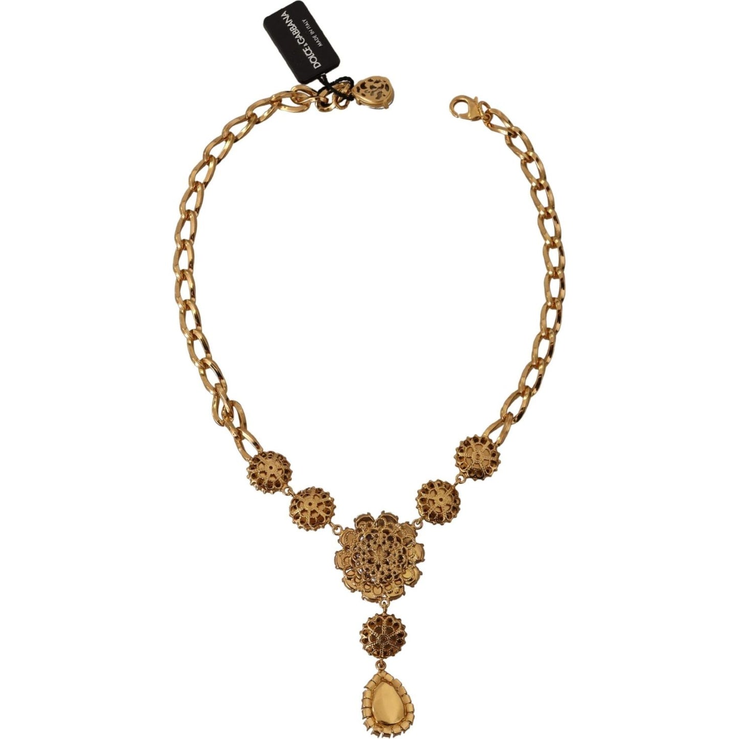 Dolce & Gabbana Gold Brass Crystal Purple Pink Pearl Pendants Necklace Dolce & Gabbana